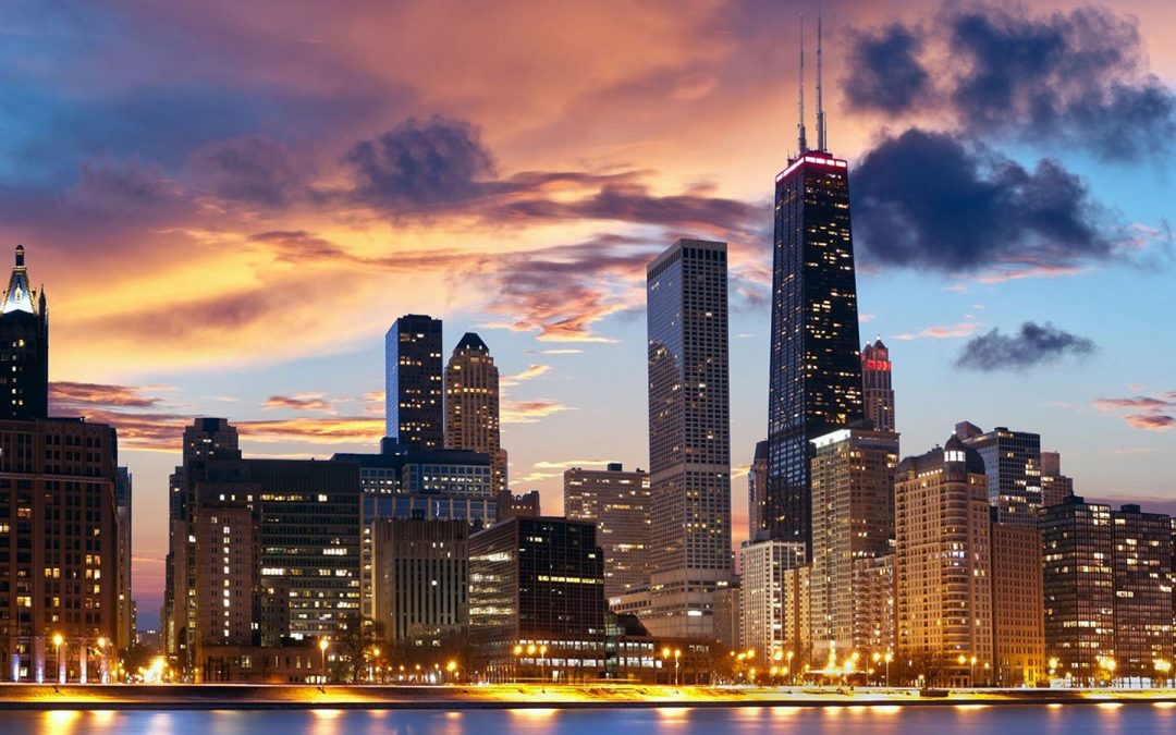 Sunset view of the Chicago City Skyline