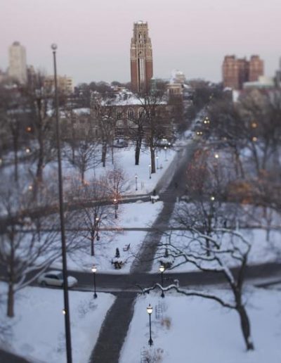 Aerial view of the main quadrangles in winter